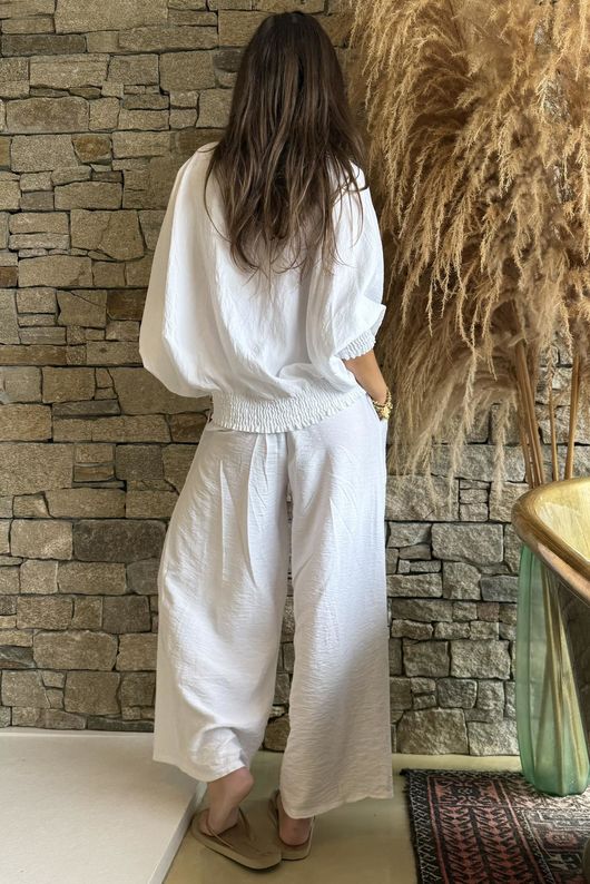 Basso Button Drape Batwing Shirt White